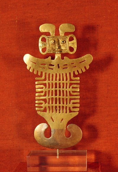 Tolima Ornament in the Form of a Human-Headed Bird, from Colombia by Pre Columbian